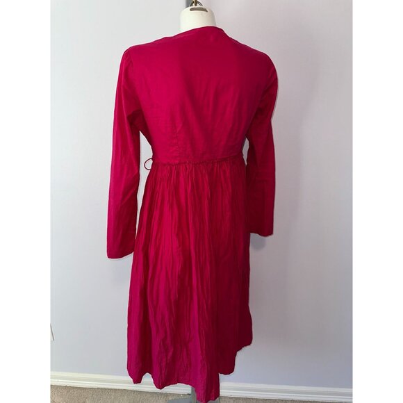 Nicobar Womens Pink Wrap Long Sleeve Crinkle Pleat Dress Size Medium Cotton - Picture 4 of 7